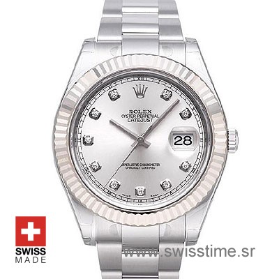 Rolex Datejust II SS Silver Diamonds-0