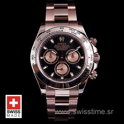 Rolex Daytona Rolex Daytona Rose Gold Black Dial | Luxury Replica WatchGold Black 40mm Swiss Replica