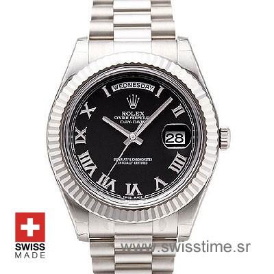 Rolex Day-Date II SS Black Roman-0