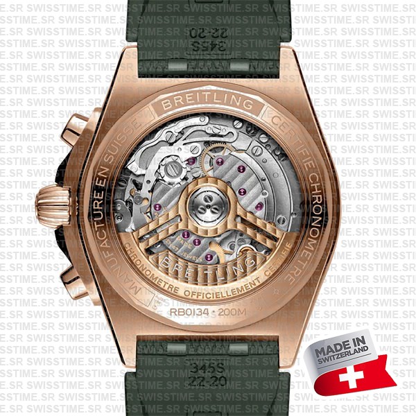Breitling Chronomat 42mm Real 18k Solid Gold Green Dial Rubber Strap Swiss Made Replica Superclone Ref.rb0134101l1s1