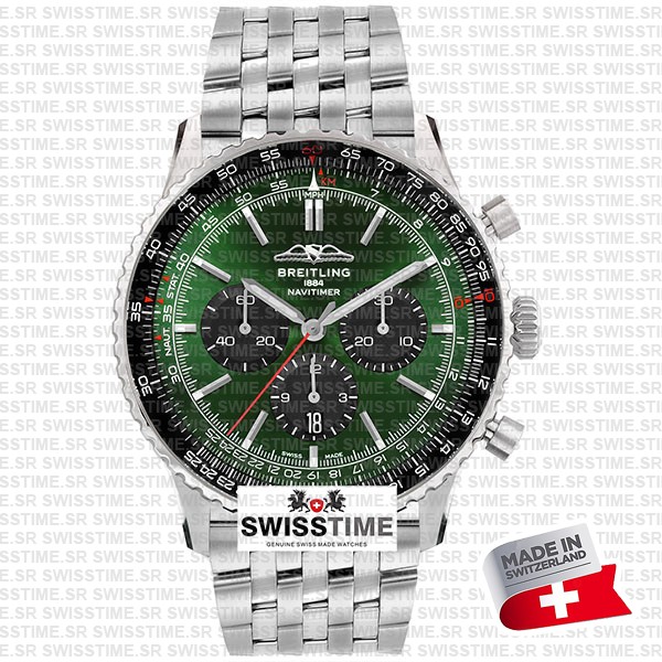 Breitling Navitimer B01 Chronograph Green Dial 46mm Swiss Replica Superclone Ref.ab0137241l1a1