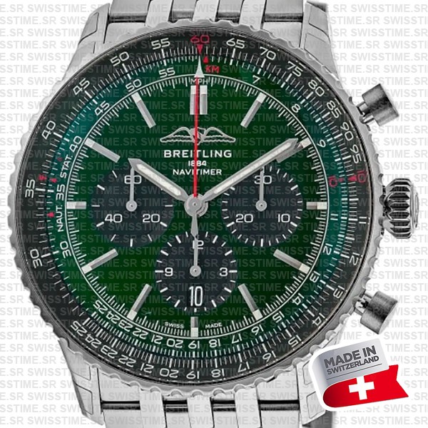 Breitling Navitimer B01 Chronograph Green Dial 46mm Swiss Replica Superclone Ref.ab0137241l1a1
