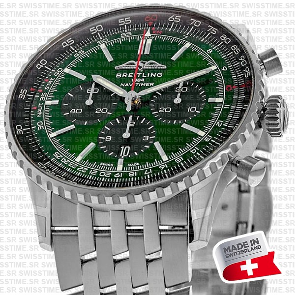 Breitling Navitimer B01 Chronograph Green Dial 46mm Swiss Replica Superclone Ref.ab0137241l1a1
