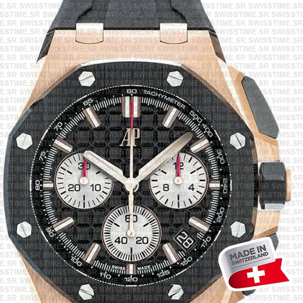 Audemars Piguet Royal Oak Offshore Chronograph 43m Rose Gold Ceramic Black Dial Ref.26420ro.oo.a002ca.01 Swiss Made Replica Super Clone