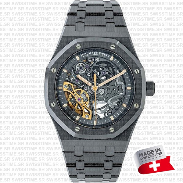 Audemars Piguet Royal Oak Skeleton Black Ceramic Double Balance Wheel Openworked 41mm Swiss Made Replica Superclone