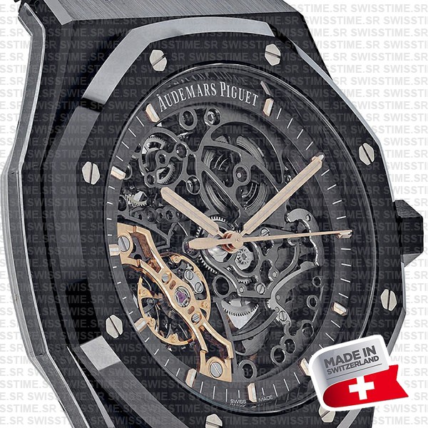 Audemars Piguet Royal Oak Skeleton Black Ceramic Double Balance Wheel Openworked 41mm Swiss Made Replica Superclone