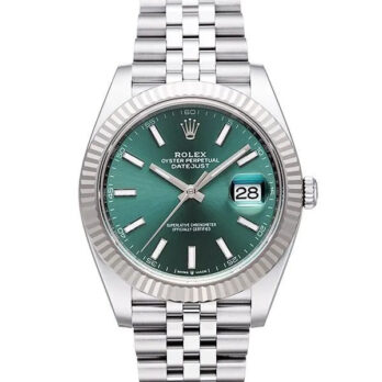 Rolex Datejust 41 Jubilee Green Dial Stick Markers 904l Steel 18k White Gold Fluted Bezel 41mm Swiss Replica Superclone
