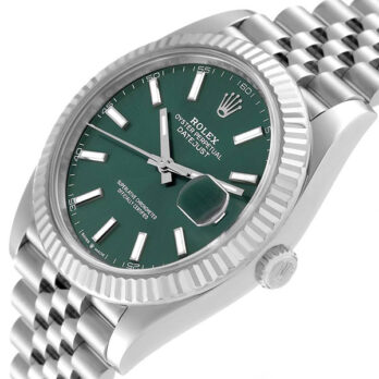 Rolex Datejust 41 Jubilee Green Dial Stick Markers 904l Steel 18k White Gold Fluted Bezel 41mm Swiss Replica Superclone