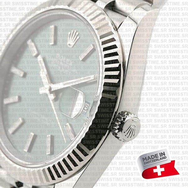 Rolex Datejust 41 Jubilee Green Dial Stick Markers 904l Steel 18k White Gold Fluted Bezel 41mm Swiss Replica Superclone
