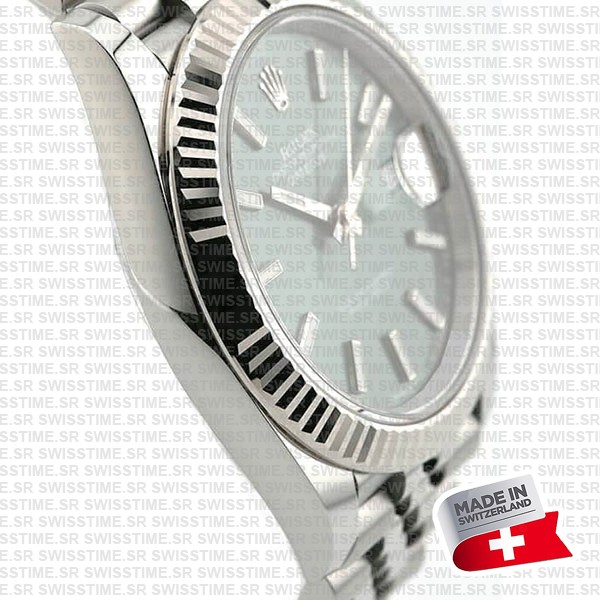 Rolex Datejust 41 Jubilee Green Dial Stick Markers 904l Steel 18k White Gold Fluted Bezel 41mm Swiss Replica Superclone