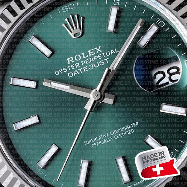 Rolex Datejust 41 Jubilee Green Dial Stick Markers 904l Steel 18k White Gold Fluted Bezel 41mm Swiss Replica Superclone