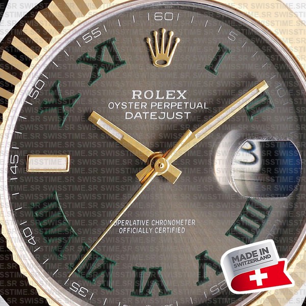 Rolex Datejust 41 Oyster 2-tone 18k Yellow Gold/904l Steel Wimbledon Slate Grey Roman Fluted Ref.126333 Swiss Replica Superclone