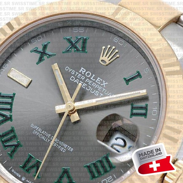 Rolex Datejust 41 Oyster 2-tone 18k Yellow Gold/904l Steel Wimbledon Slate Grey Roman Fluted Ref.126333 Swiss Replica Superclone