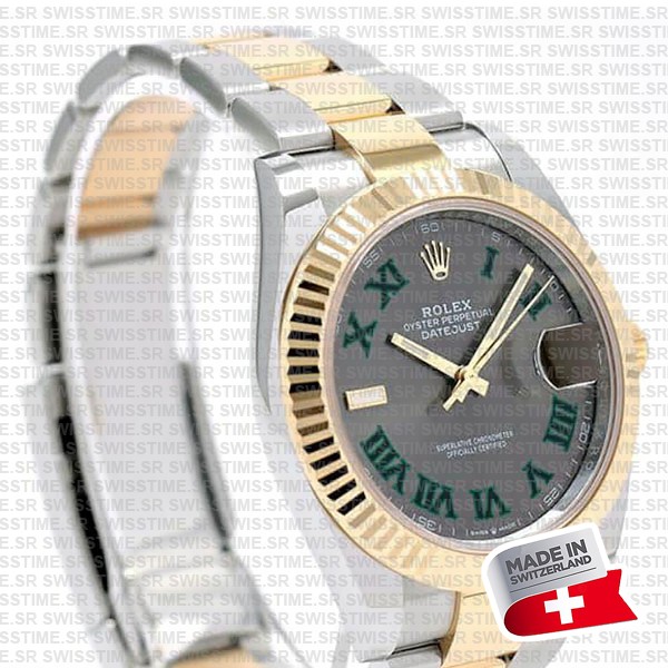 Rolex Datejust 41 Oyster 2-tone 18k Yellow Gold/904l Steel Wimbledon Slate Grey Roman Fluted Ref.126333 Swiss Replica Superclone