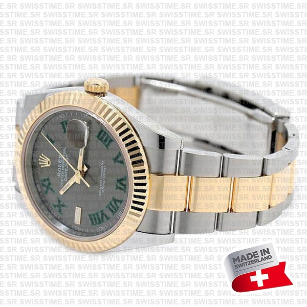 Rolex Datejust 41 Oyster 2-tone 18k Yellow Gold/904l Steel Wimbledon Slate Grey Roman Fluted Ref.126333 Swiss Replica Superclone