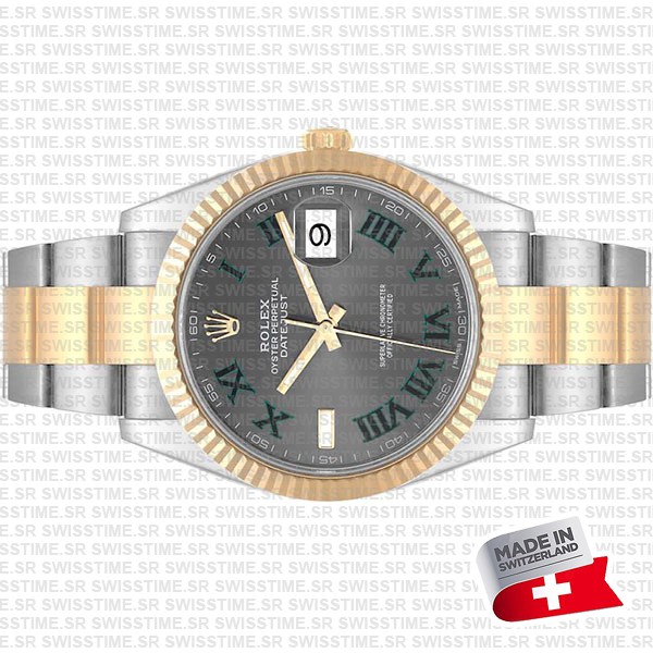 Rolex Datejust 41 Oyster 2-tone 18k Yellow Gold/904l Steel Wimbledon Slate Grey Roman Fluted Ref.126333 Swiss Replica Superclone