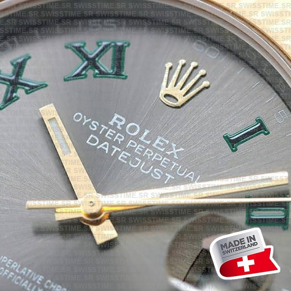 Rolex Datejust 41 Oyster 2-tone 18k Yellow Gold/904l Steel Wimbledon Slate Grey Roman Fluted Ref.126333 Swiss Replica Superclone