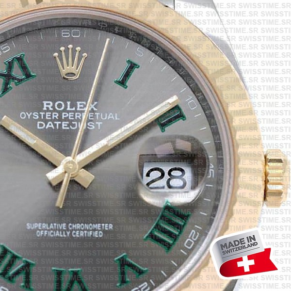 Rolex Datejust 41 Oyster 2-tone 18k Yellow Gold/904l Steel Wimbledon Slate Grey Roman Fluted Ref.126333 Swiss Replica Superclone