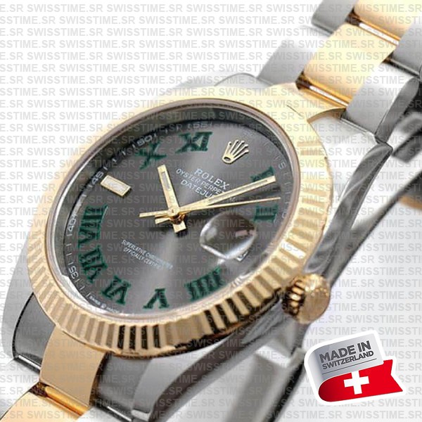 Rolex Datejust 41 Oyster 2-tone 18k Yellow Gold/904l Steel Wimbledon Slate Grey Roman Fluted Ref.126333 Swiss Replica Superclone