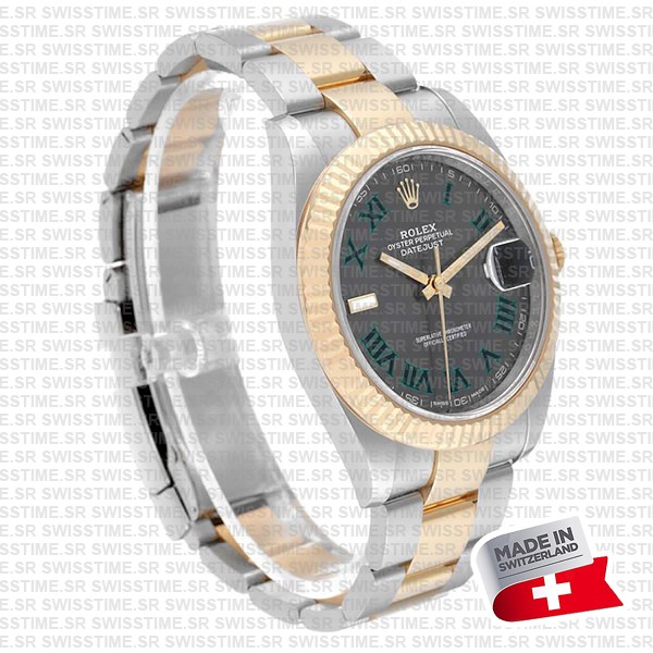 Rolex Datejust 41 Oyster 2-tone 18k Yellow Gold/904l Steel Wimbledon Slate Grey Roman Fluted Ref.126333 Swiss Replica Superclone