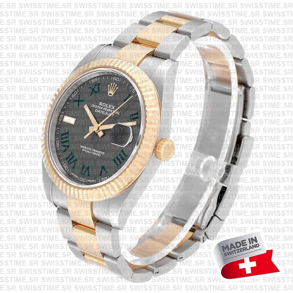 Rolex Datejust 41 Oyster 2-tone 18k Yellow Gold/904l Steel Wimbledon Slate Grey Roman Fluted Ref.126333 Swiss Replica Superclone