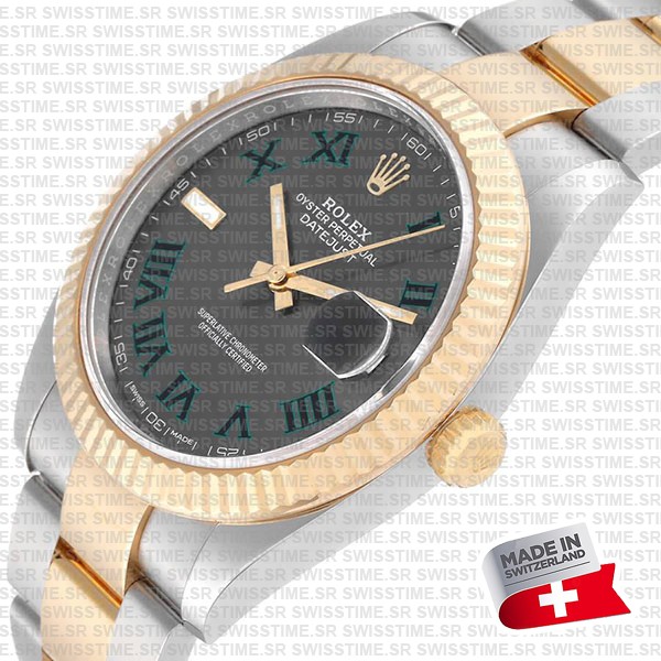Rolex Datejust 41 Oyster 2-tone 18k Yellow Gold/904l Steel Wimbledon Slate Grey Roman Fluted Ref.126333 Swiss Replica Superclone