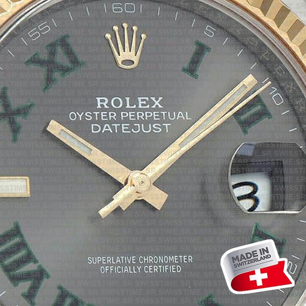 Rolex Datejust 41 Oyster 2-tone 18k Yellow Gold/904l Steel Wimbledon Slate Grey Roman Fluted Ref.126333 Swiss Replica Superclone