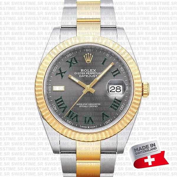 Rolex Datejust 41 Oyster 2-tone 18k Yellow Gold/904l Steel Wimbledon Slate Grey Roman Fluted Ref.126333 Swiss Replica Superclone