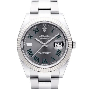 Rolex Datejust 41 Oyster 904l Steel Wimbledon Slate Grey Roman Fluted Ref.126334 Swiss Replica Superclone