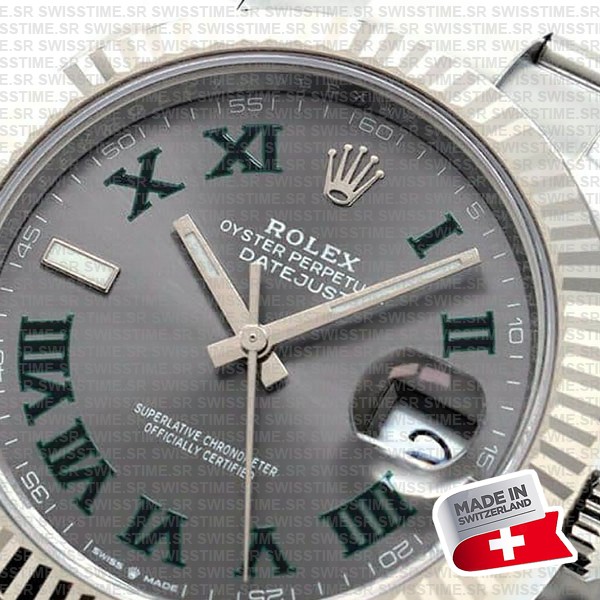 Rolex Datejust 41 Oyster 904l Steel Wimbledon Slate Grey Roman Fluted Ref.126334 Swiss Replica Superclone