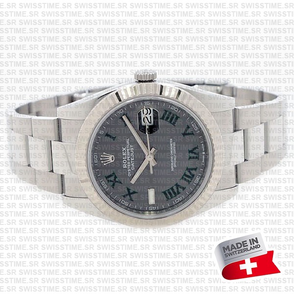 Rolex Datejust 41 Oyster 904l Steel Wimbledon Slate Grey Roman Fluted Ref.126334 Swiss Replica Superclone