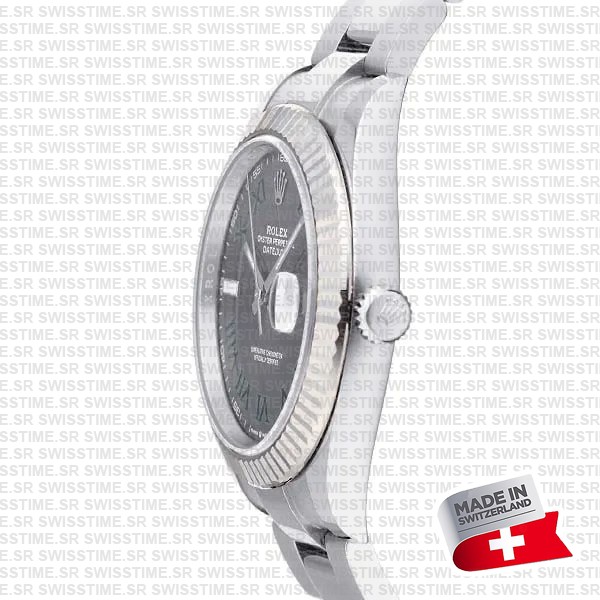 Rolex Datejust 41 Oyster 904l Steel Wimbledon Slate Grey Roman Fluted Ref.126334 Swiss Replica Superclone