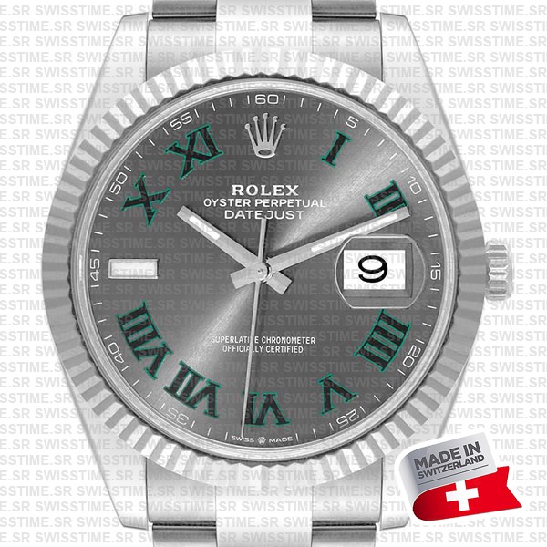 Rolex Datejust 41 Oyster 904l Steel Wimbledon Slate Grey Roman Fluted Ref.126334 Swiss Replica Superclone