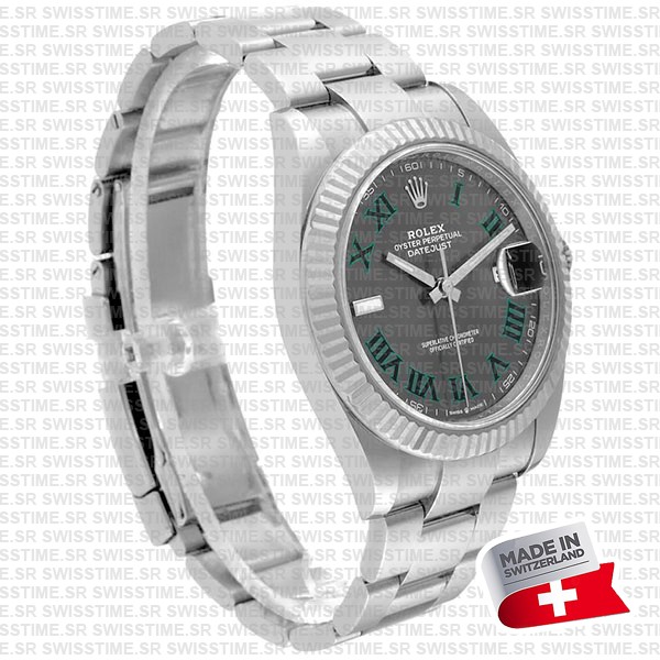 Rolex Datejust 41 Oyster 904l Steel Wimbledon Slate Grey Roman Fluted Ref.126334 Swiss Replica Superclone