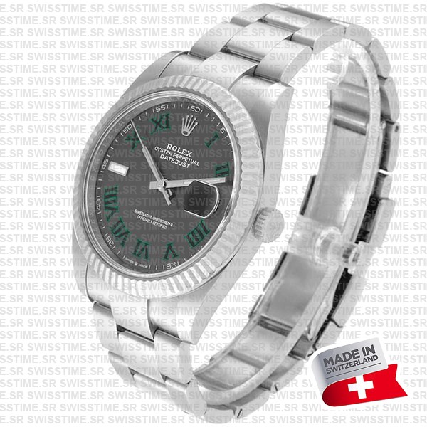 Rolex Datejust 41 Oyster 904l Steel Wimbledon Slate Grey Roman Fluted Ref.126334 Swiss Replica Superclone