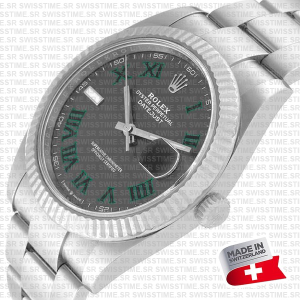 Rolex Datejust 41 Oyster 904l Steel Wimbledon Slate Grey Roman Fluted Ref.126334 Swiss Replica Superclone