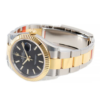 Rolex Datejust 41 Oyster 2-tone 18k Yellow Gold/904l Steel Fluted Bezel Black Dial Sticks Ref.126333 Swiss Replica Superclone