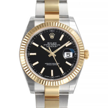 Rolex Datejust 41 Oyster 2-tone 18k Yellow Gold/904l Steel Fluted Bezel Black Dial Sticks Ref.126333 Swiss Replica Superclone
