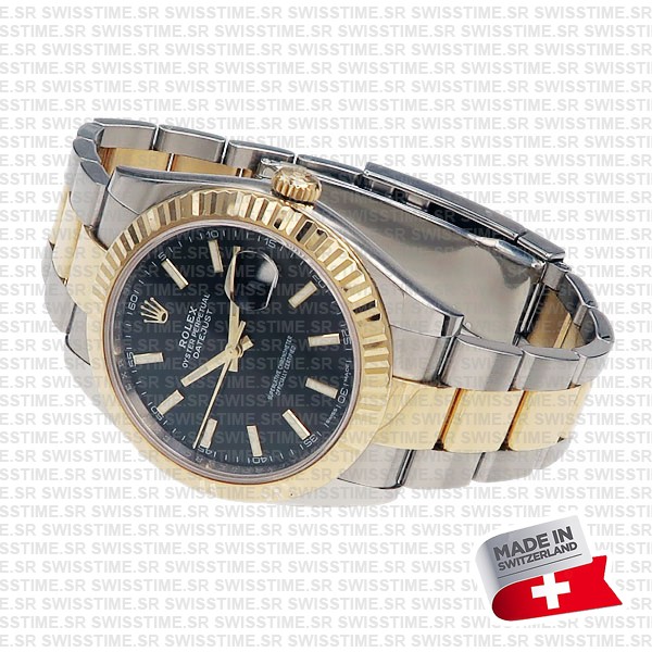 Rolex Datejust 41 Oyster 2-tone 18k Yellow Gold/904l Steel Fluted Bezel Black Dial Sticks Ref.126333 Swiss Replica Superclone