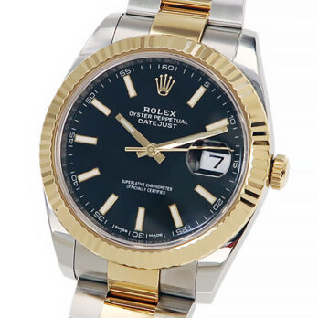 Rolex Datejust 41 Oyster 2-tone 18k Yellow Gold/904l Steel Fluted Bezel Black Dial Sticks Ref.126333 Swiss Replica Superclone