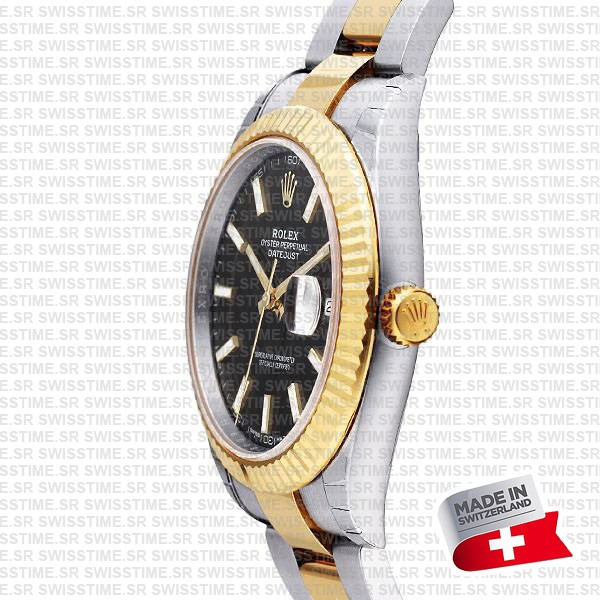 Rolex Datejust 41 Oyster 2-tone 18k Yellow Gold/904l Steel Fluted Bezel Black Dial Sticks Ref.126333 Swiss Replica Superclone