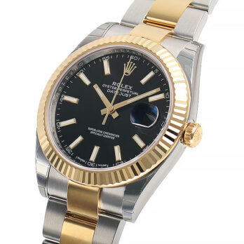 Rolex Datejust 41 Oyster 2-tone 18k Yellow Gold/904l Steel Fluted Bezel Black Dial Sticks Ref.126333 Swiss Replica Superclone