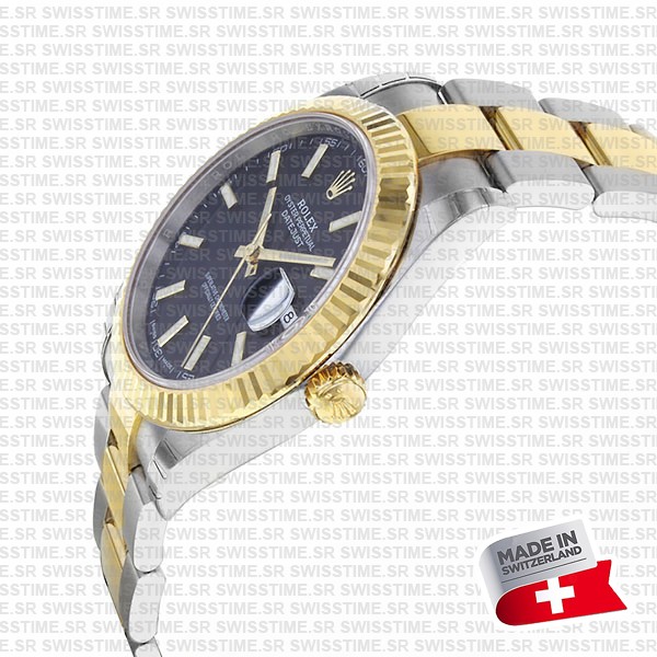 Rolex Datejust 41 Oyster 2-tone 18k Yellow Gold/904l Steel Fluted Bezel Black Dial Sticks Ref.126333 Swiss Replica Superclone