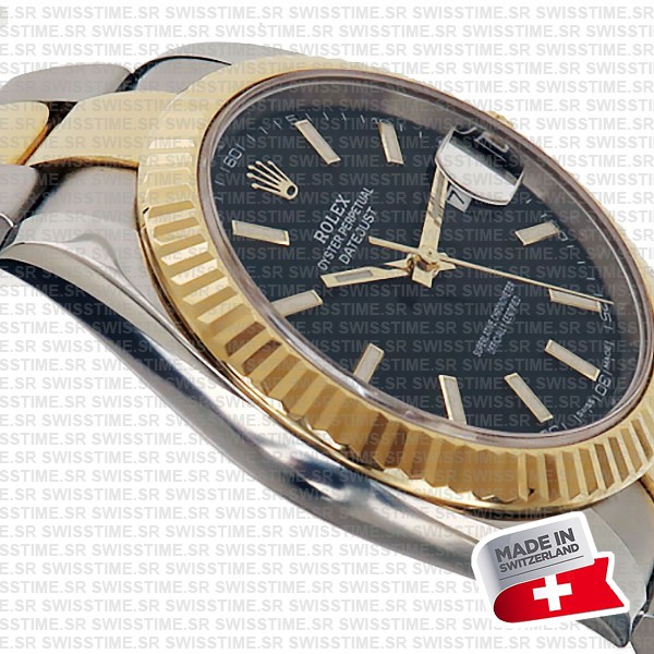 Rolex Datejust 41 Oyster 2-tone 18k Yellow Gold/904l Steel Fluted Bezel Black Dial Sticks Ref.126333 Swiss Replica Superclone