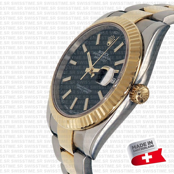 Rolex Datejust 41 Oyster 2-tone 18k Yellow Gold/904l Steel Fluted Bezel Black Dial Sticks Ref.126333 Swiss Replica Superclone
