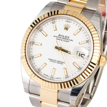 Rolex Datejust 41 Oyster 2-tone 18k Yellow Gold/904l Steel Fluted Bezel White Dial Sticks Ref.126333 Swiss Replica Superclone