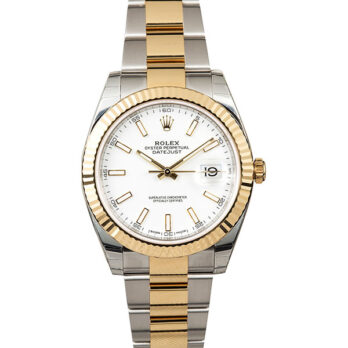 Rolex Datejust 41 Oyster 2-tone 18k Yellow Gold/904l Steel Fluted Bezel White Dial Sticks Ref.126333 Swiss Replica Superclone