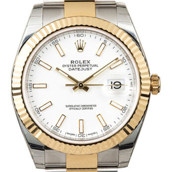 Rolex Datejust 41 Oyster 2-tone 18k Yellow Gold/904l Steel Fluted Bezel White Dial Sticks Ref.126333 Swiss Replica Superclone