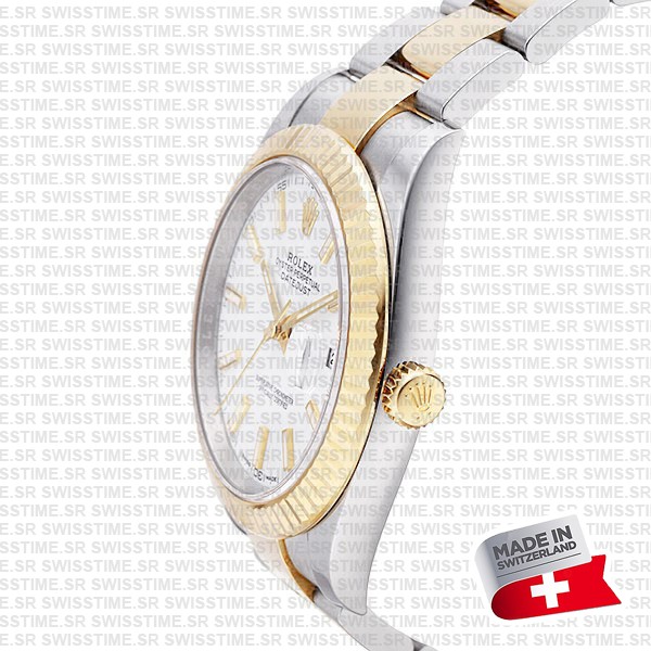Rolex Datejust 41 Oyster 2-tone 18k Yellow Gold/904l Steel Fluted Bezel White Dial Sticks Ref.126333 Swiss Replica Superclone