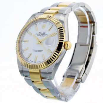 Rolex Datejust 41 Oyster 2-tone 18k Yellow Gold/904l Steel Fluted Bezel White Dial Sticks Ref.126333 Swiss Replica Superclone